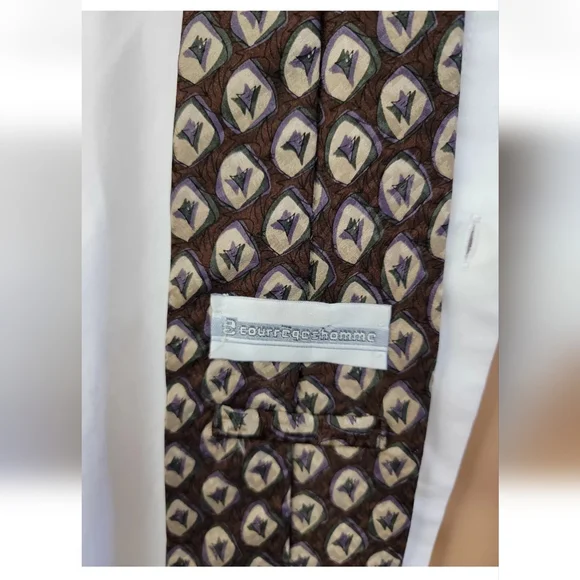 Courreges Homme Paris Tie 100% Silk GEO Brown green beige lilac 59"